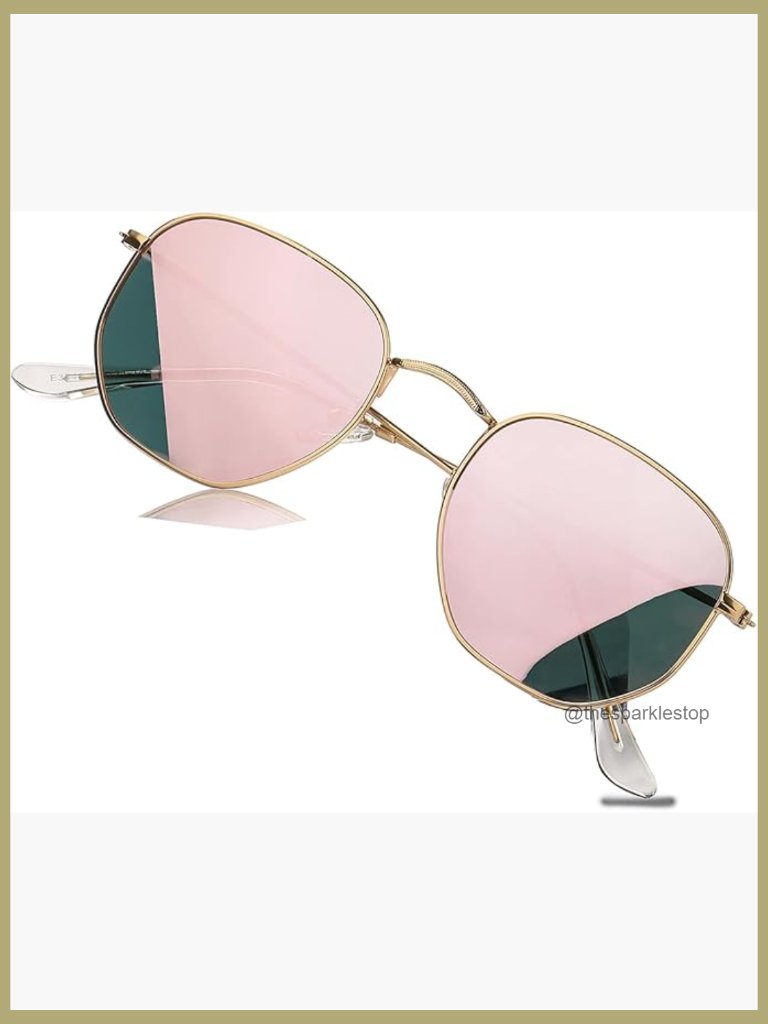 Metal Frame Hexagonal Sunglasses Polarized Lens Uv Protection